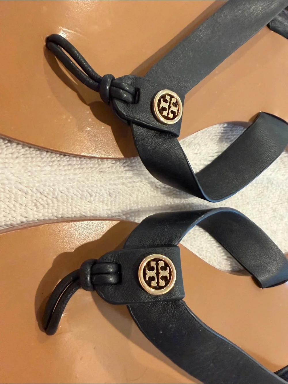 Tory Burch Miller Flip Flop Sandals | Black & Tan | Gold Logo